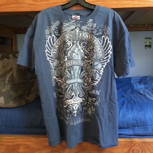 Harley Davidson Motorcycles Blue Tshirt Size Large - Picture 1 of 5